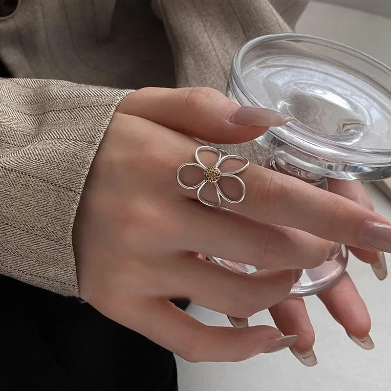 925 Sterling Silver Flower Ring for Women Handmade Simple Couple Jewelry Gift