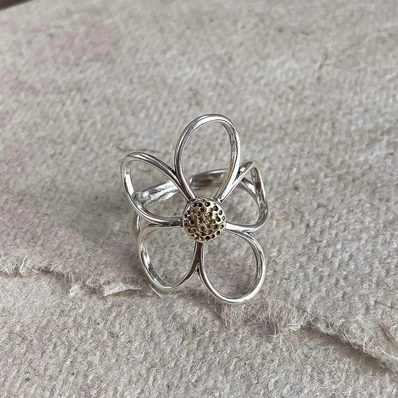 925 Sterling Silver Flower Ring for Women Handmade Simple Couple Jewelry Gift