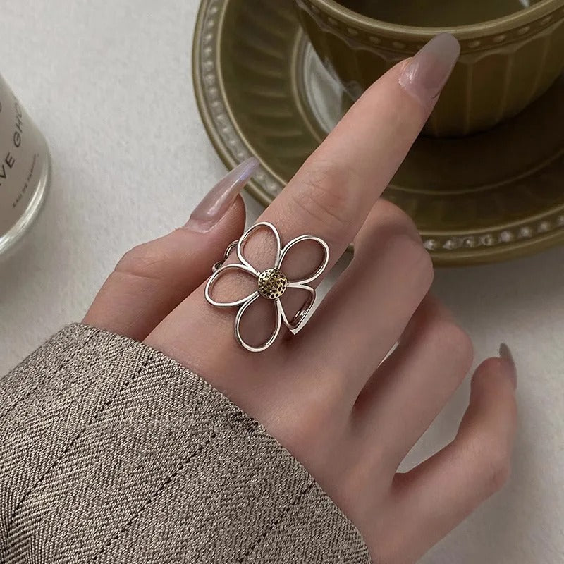 925 Sterling Silver Flower Ring for Women Handmade Simple Couple Jewelry Gift