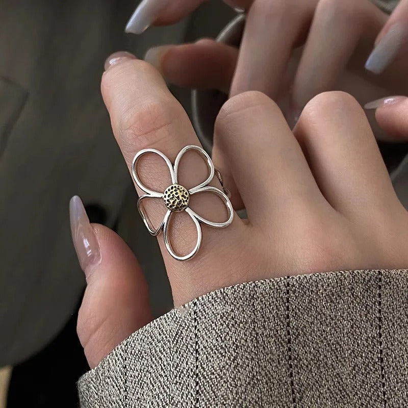 925 Sterling Silver Flower Ring for Women Handmade Simple Couple Jewelry Gift