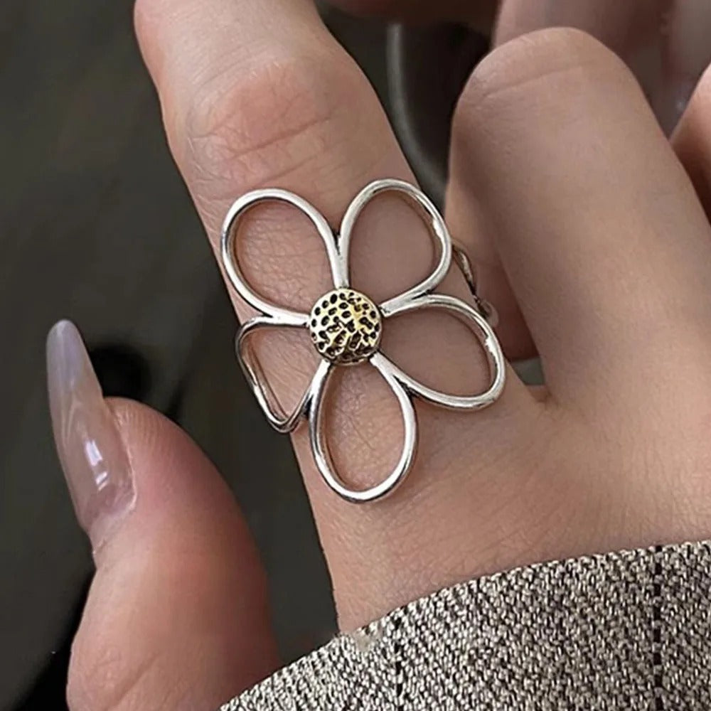 925 Sterling Silver Flower Ring for Women Handmade Simple Couple Jewelry Gift