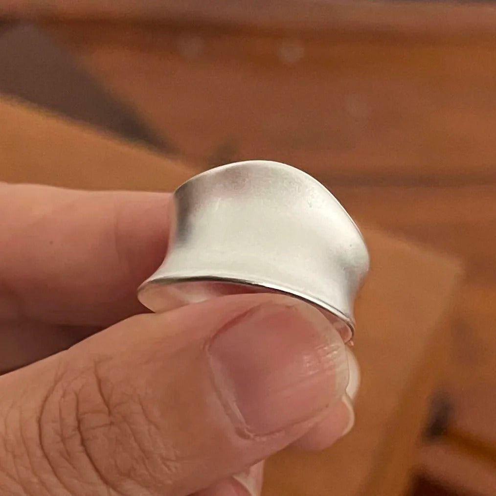 925 Sterling Silver Rings for Women Couple Minimalist Handmade Simple Wide Moon